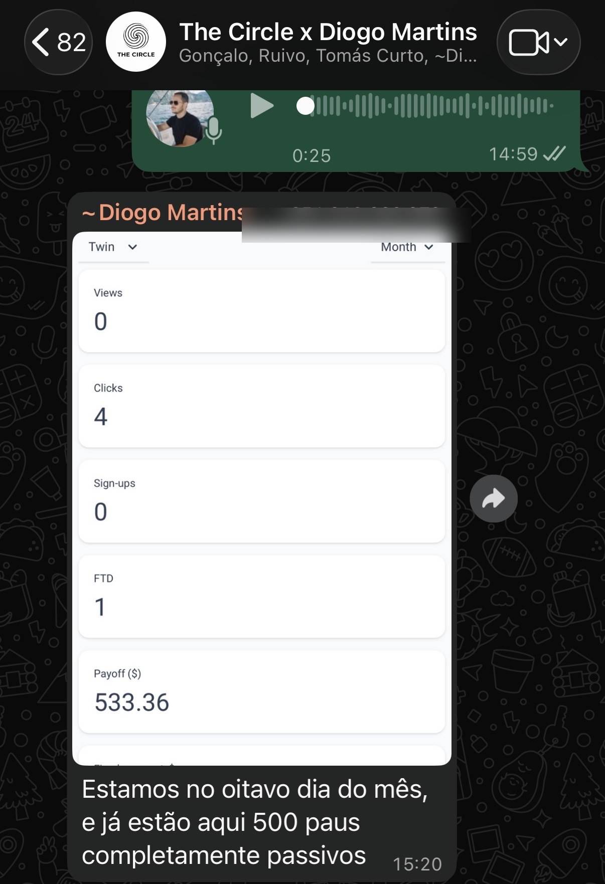 Aluno: 8 dias, totalmente passivo.